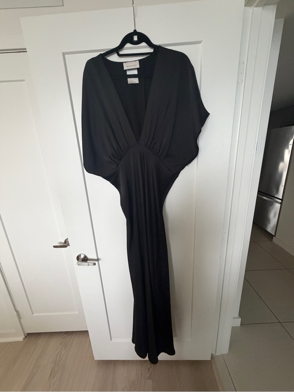 BHLDN Black Draped V-Neck Maxi Dress